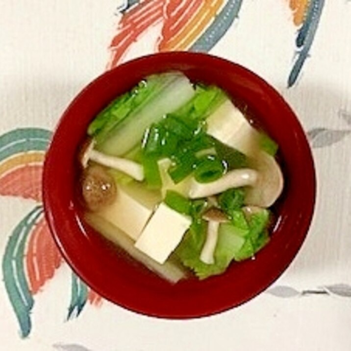しろ菜、塩とうふ、ブナシメジ、長葱のお味噌汁